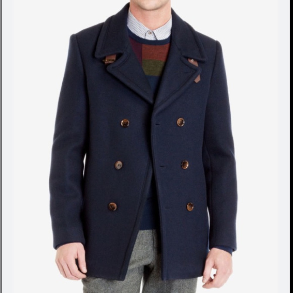 COPY - Ted Baker Men’s Norjorah Wool Pea Coat Double Breasted in Navy